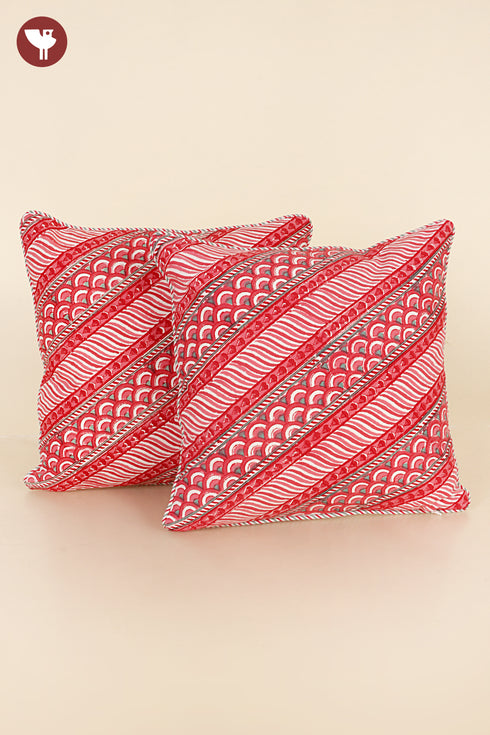 20s Cotton Cushion Cover in Floral Block Print