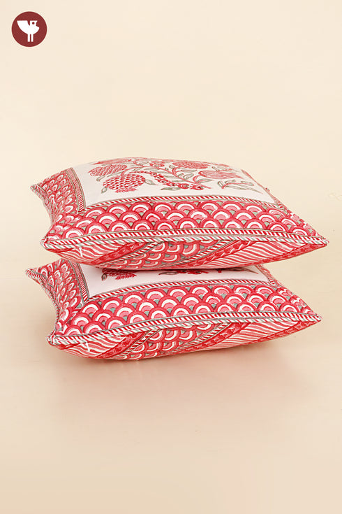 20s Cotton Cushion Cover in Floral Block Print