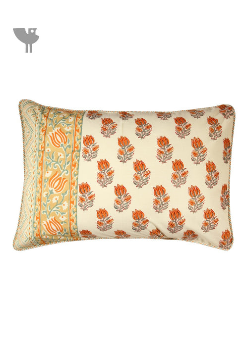 40s Cotton Pillow Cover in Lotus Block Print with Magji Flap