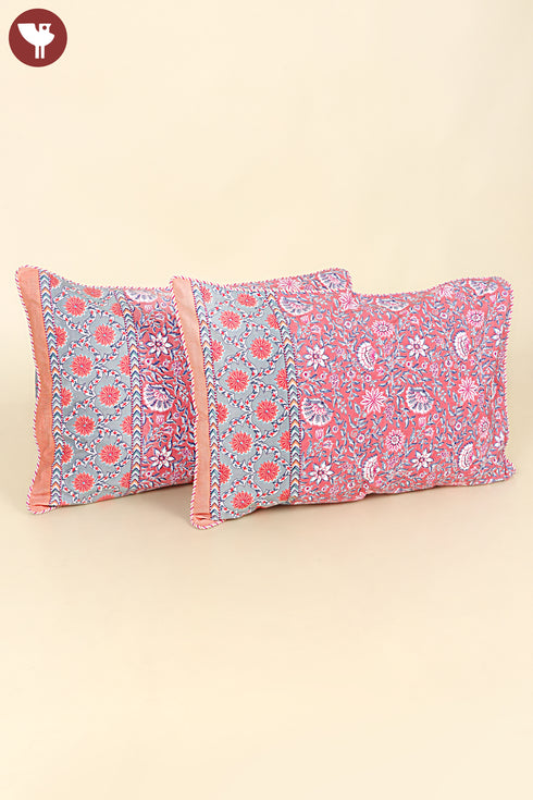 40s Cotton Pillow Cover in Floral Block Print
