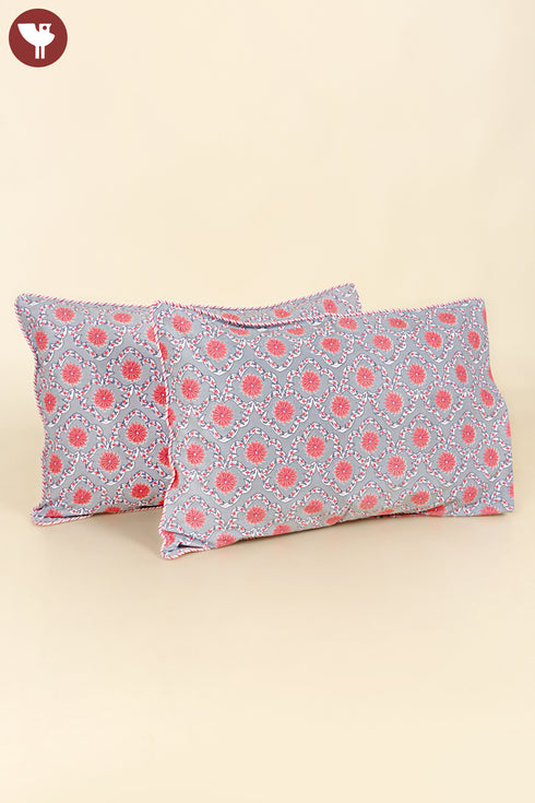 40s Cotton Pillow Cover in Floral Block Print