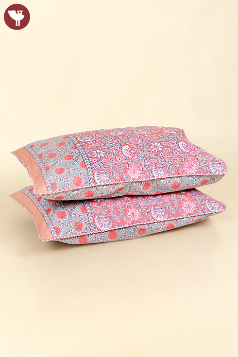 40s Cotton Pillow Cover in Floral Block Print