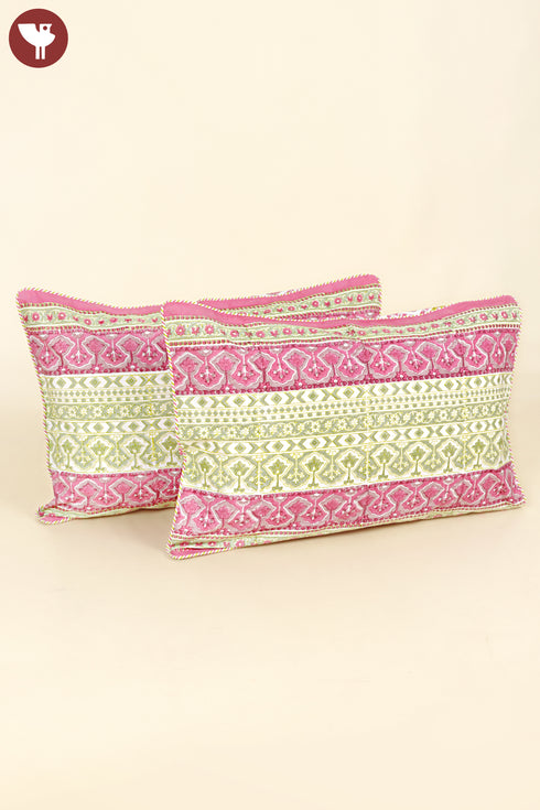 40s Cotton Pillow Cover In Geometric Block Print