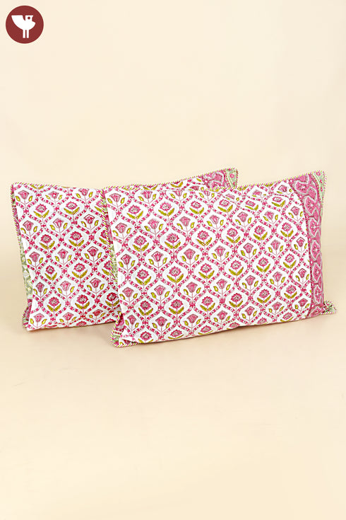 40s Cotton Pillow Cover In Geometric Block Print