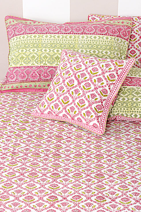 40s Cotton Pillow Cover In Geometric Block Print