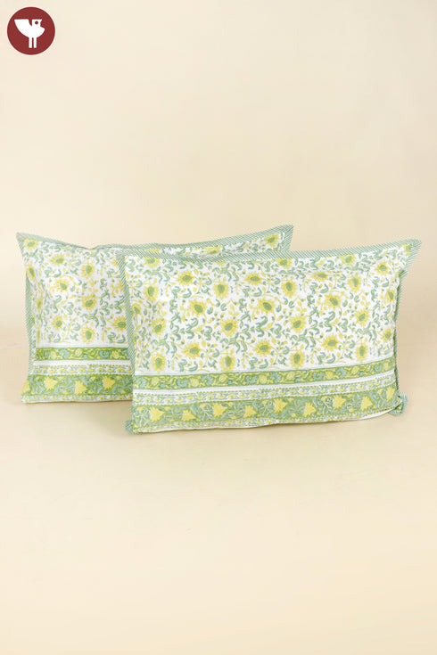 40s Cotton Pillow Cover in Floral Block Print