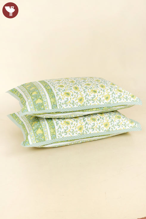 40s Cotton Pillow Cover in Floral Block Print
