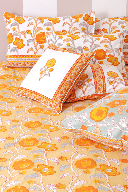 40s Cotton Pillow Cover in Floral Block Print