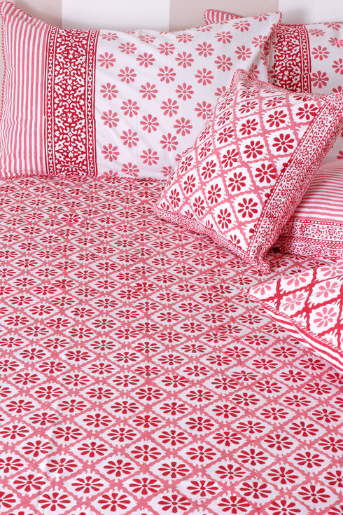 40s Cotton Pillow Cover in Block Print