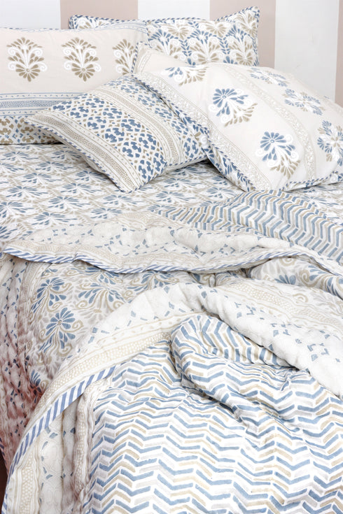 40s Cotton Pillow Cover in Block Print