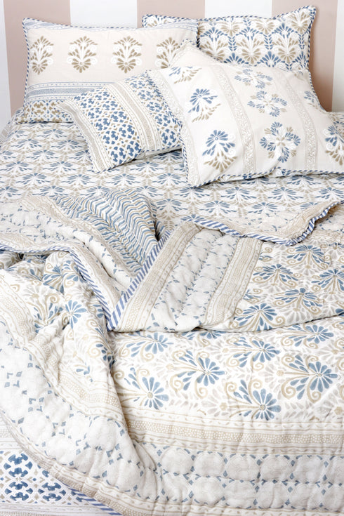 40s Cotton Pillow Cover in Block Print