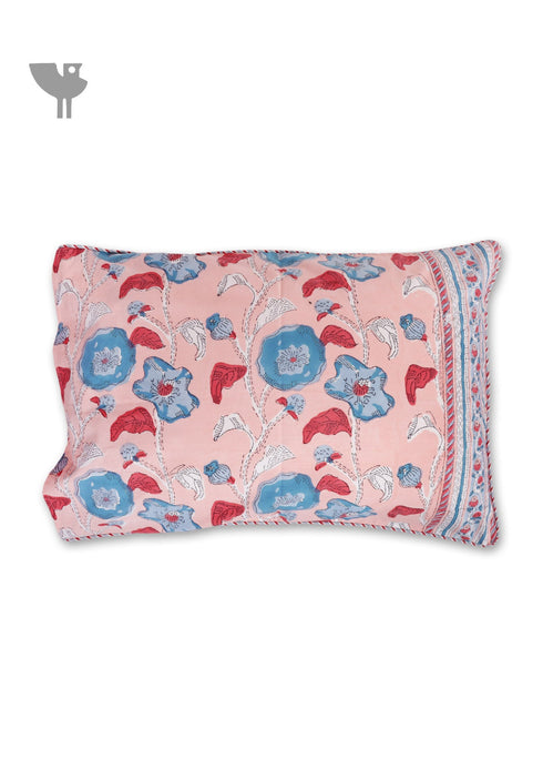 40s Cotton Pillow Cover in Floral Block Print
