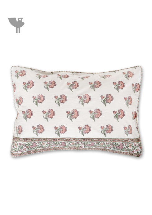 40s Cotton Pillow Cover in Floral Block Print Soft White Peach
