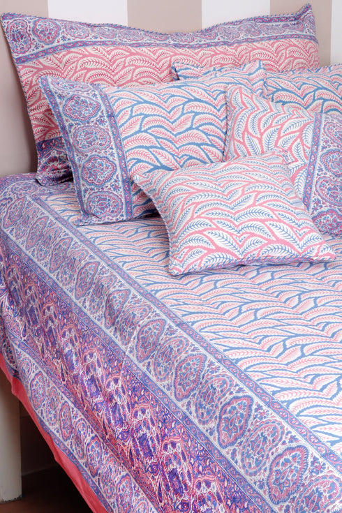 40s Cotton Pillow Cover in Block Print