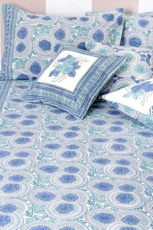 40s Cotton Pillow Cover in Floral Block Print