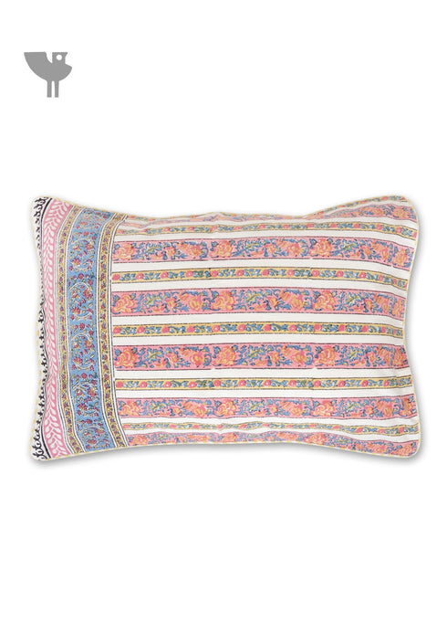 40s Cotton Pillow Cover in Floral Block Print