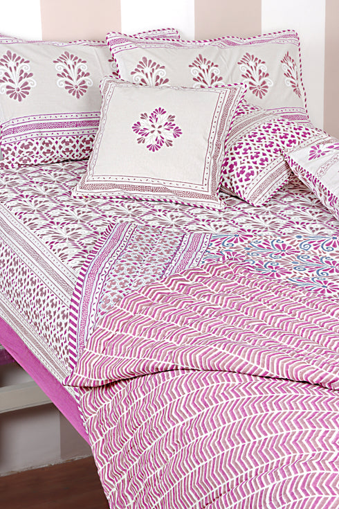 40s Cotton Pillow Cover in Floral Block Print