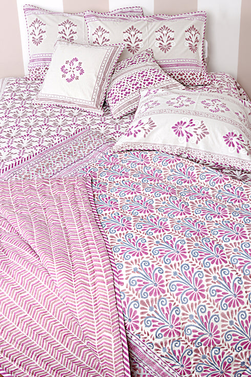 40s Cotton Pillow Cover in Floral Block Print