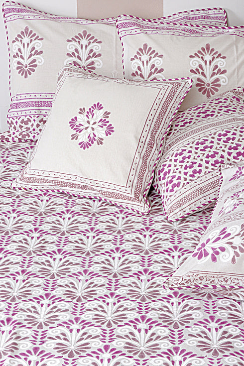 40s Cotton Pillow Cover in Floral Block Print