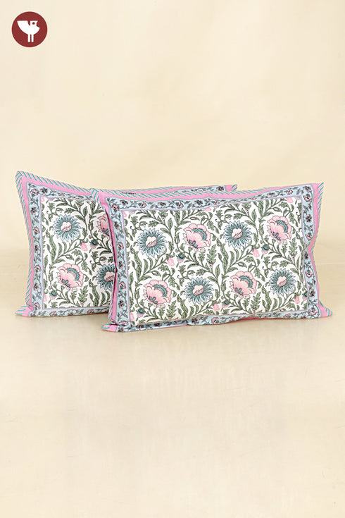 40s Cotton Pillow Cover in Floral Block Print