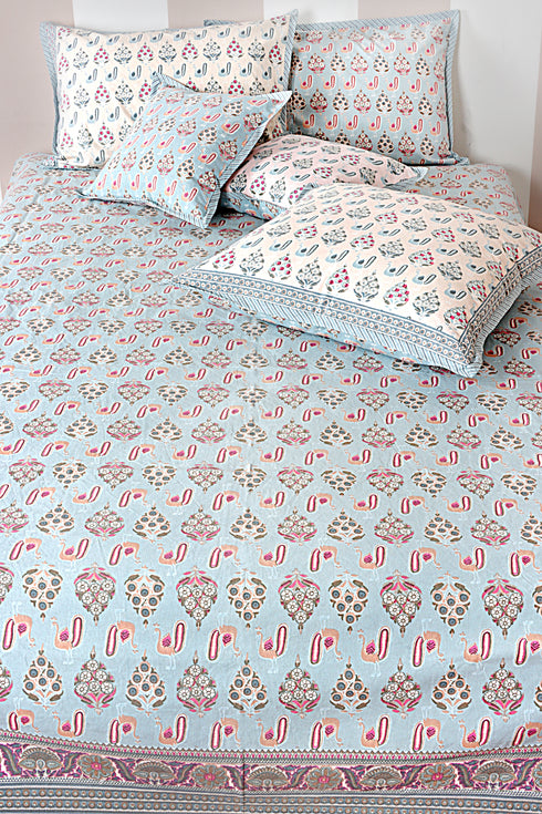 40s Cotton Pillow Cover in Block Print