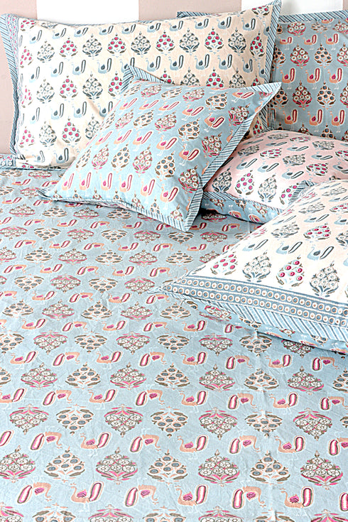 40s Cotton Pillow Cover in Block Print