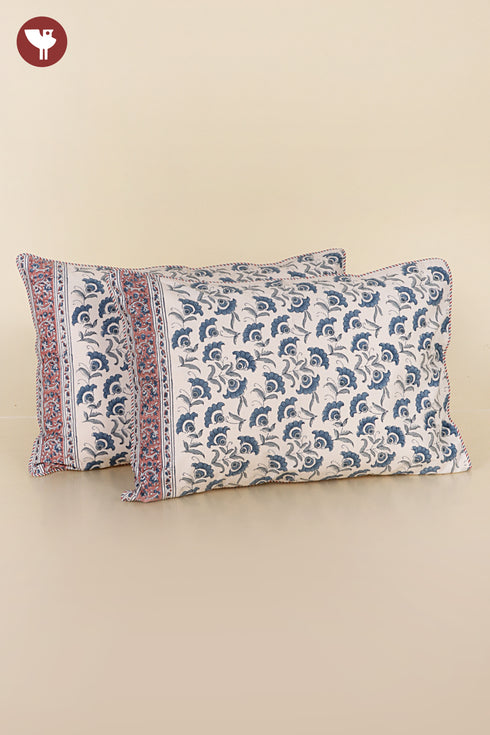40s Cotton Pillow Cover in Floral Block Print