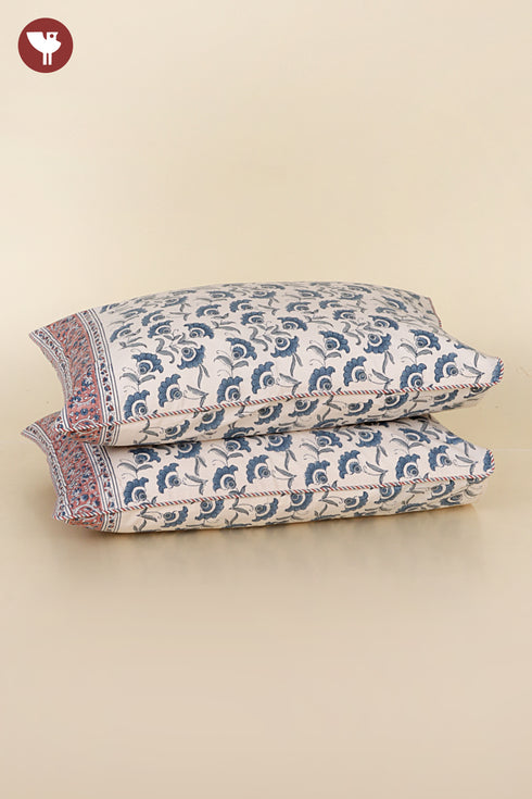 40s Cotton Pillow Cover in Floral Block Print