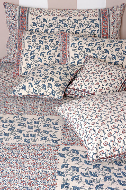 40s Cotton Pillow Cover in Floral Block Print