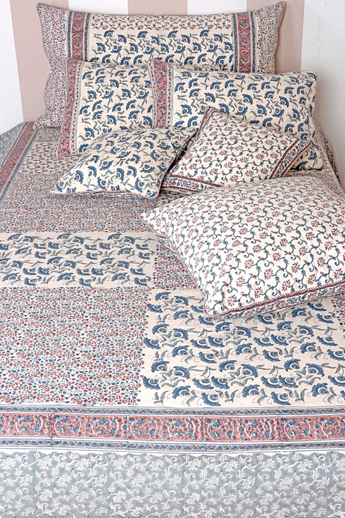 40s Cotton Pillow Cover in Floral Block Print