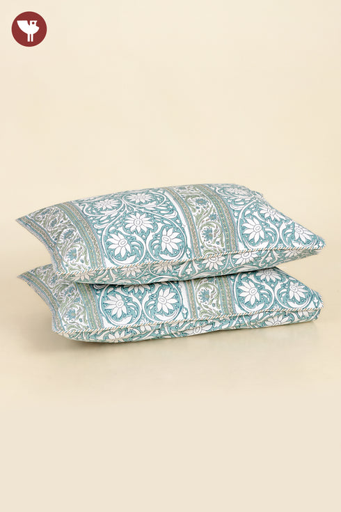 40s Cotton Pillow Cover in Block Print
