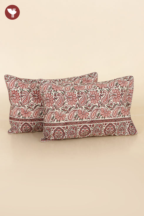 40s Cotton Pillow Cover in Floral Block Print