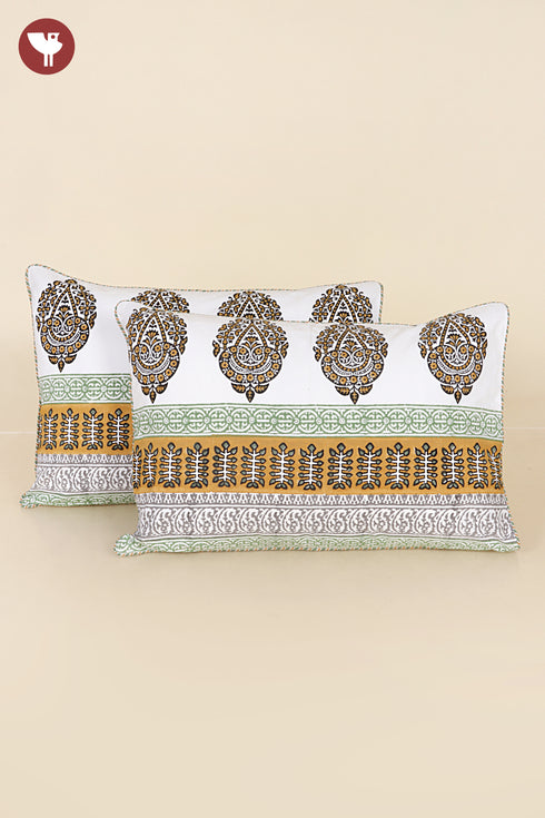 40s Cotton Pillow Cover in Geometric Block Print