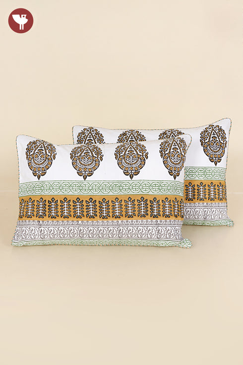 40s Cotton Pillow Cover in Geometric Block Print