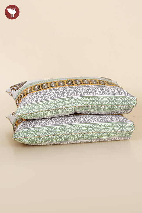 40s Cotton Pillow Cover in Geometric Block Print