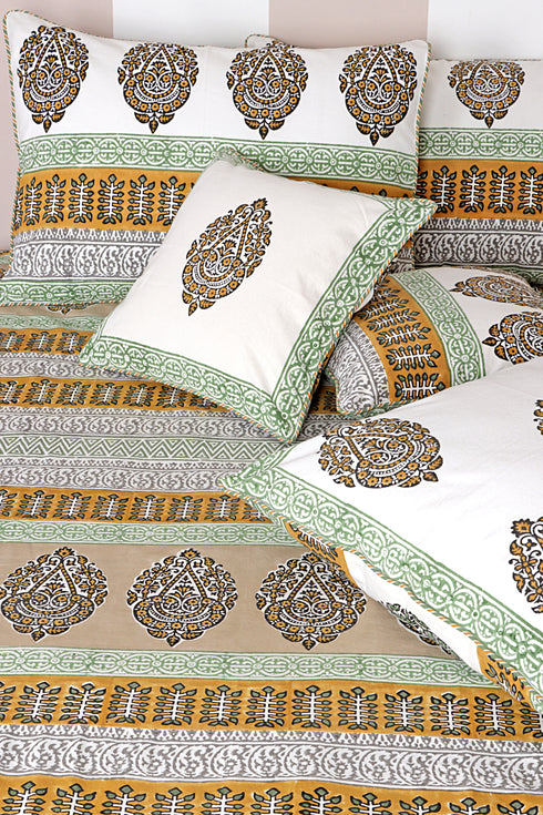 40s Cotton Pillow Cover in Geometric Block Print