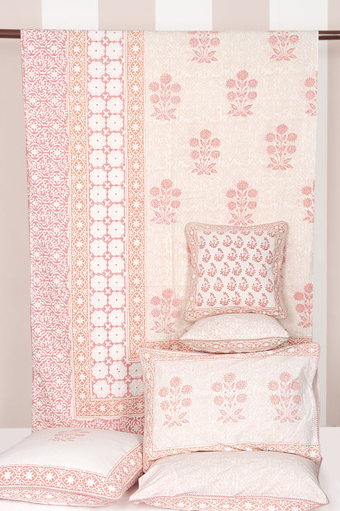20s Cotton KING SIZE Bed Cover in Floral Block Print