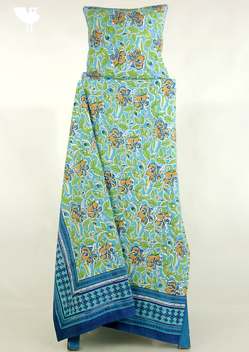 20s Cotton KING SIZE Bed Cover In Floral Block Print