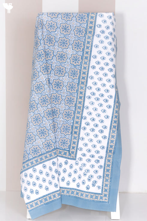 20s Cotton KING SIZE Bed Cover In Geometric Block Print