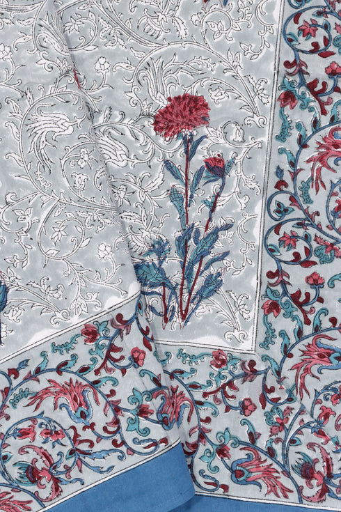 20’s Cotton KING SIZE Bed Cover In Floral Block Print