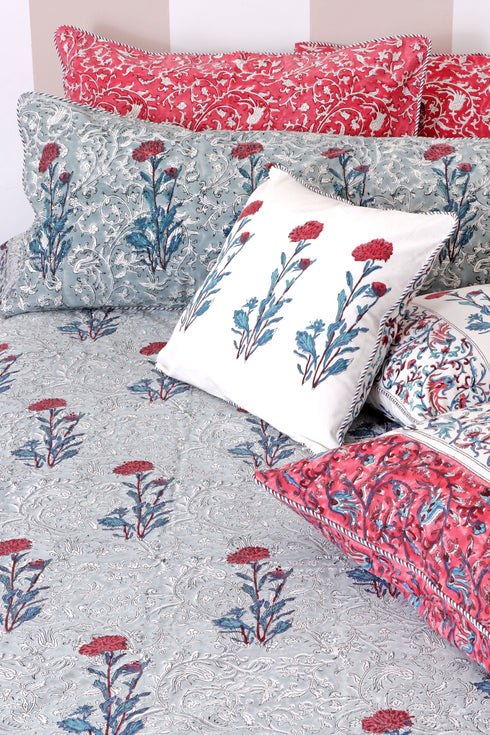 20’s Cotton KING SIZE Bed Cover In Floral Block Print