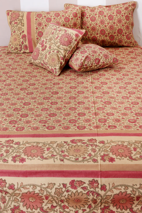 20s Cotton KING SIZE Bed Cover In Floral Block Print