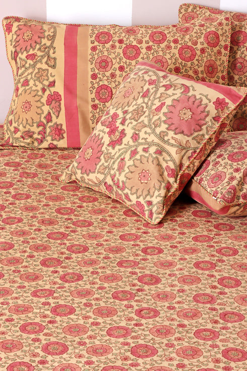 20s Cotton KING SIZE Bed Cover In Floral Block Print