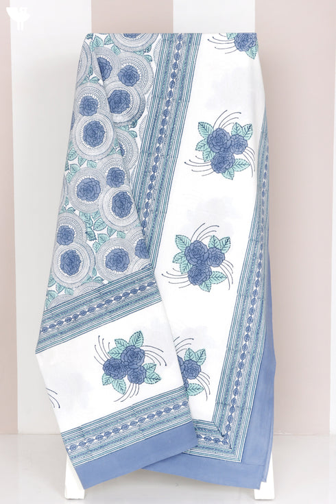 20s Cotton KING SIZE Bed Cover In Floral Block Print