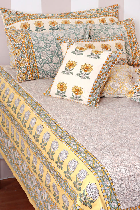 20s Cotton Lumbar Cushion Cover In Block Print