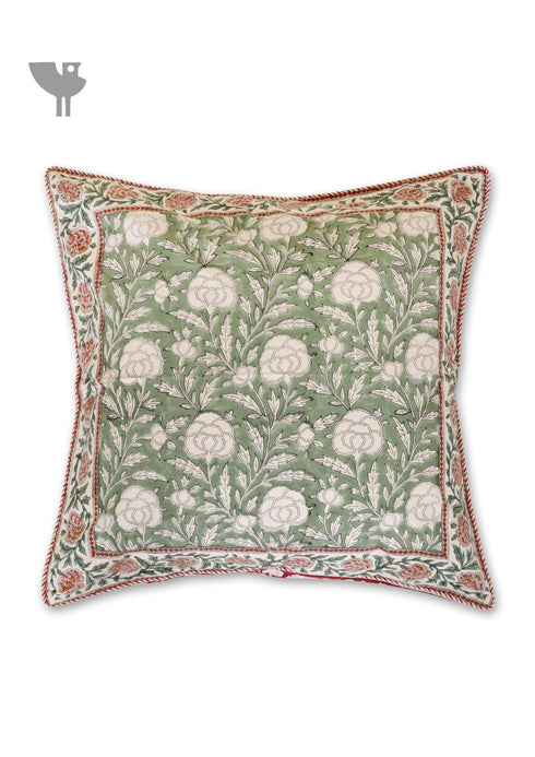20s Cotton Cushion Cover in Block Print with Piping