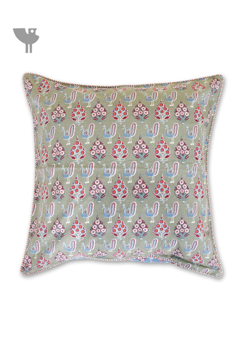 20s Cotton Cushion Cover in Block Print with Piping