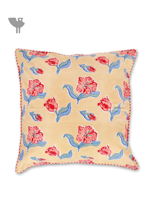 20s Cotton Cushion Cover in Floral Block Print
