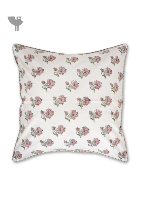 20s Cotton Cushion Cover In Floral Block Print Soft White Peach
