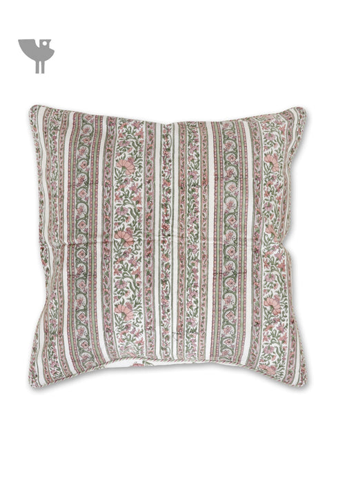 20s Cotton Cushion Cover In Floral Block Print Soft White Peach